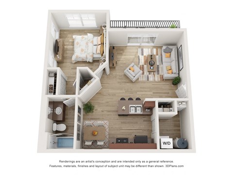 Floor plan for 1 bed, 1 bath, 795 sqft